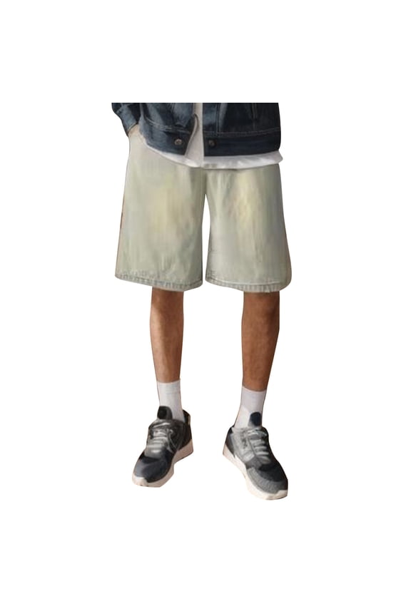 Mens Five Point Denim Shorts Zippered Casual Trendy Pants Breeches