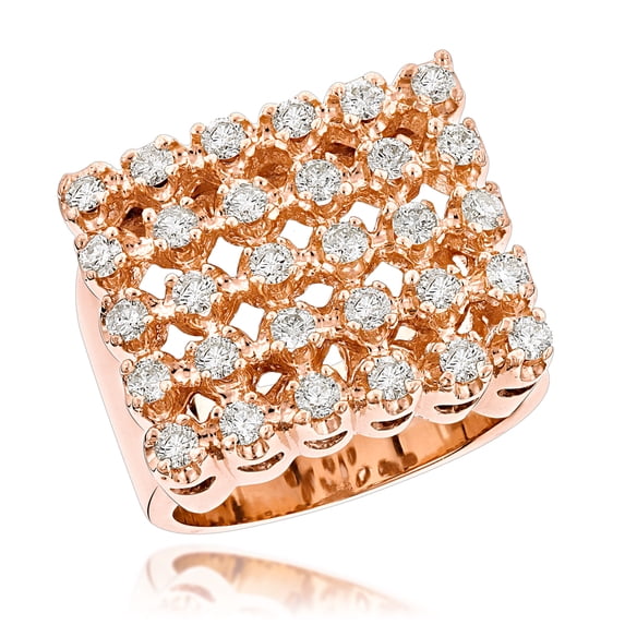Mens Five Row 14k Natural 1.6 Ctw Diamond Ring Round Diamonds (Rose Gold Size 9)