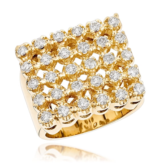 Mens Five Row 14k Natural 1.6 Ctw Diamond Ring Round Diamonds (Yellow Gold Size 10)