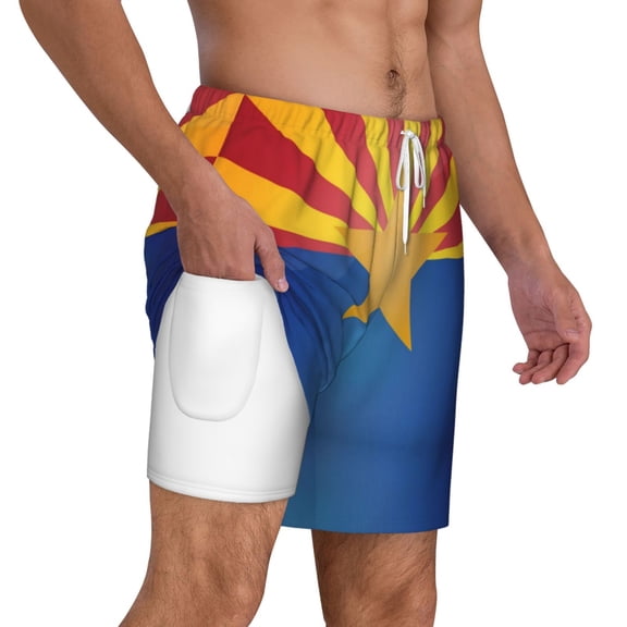 Mens Flag Of Arizona Swimming Trunks with Compression Liner Beach Quick Dry Swim Shorts