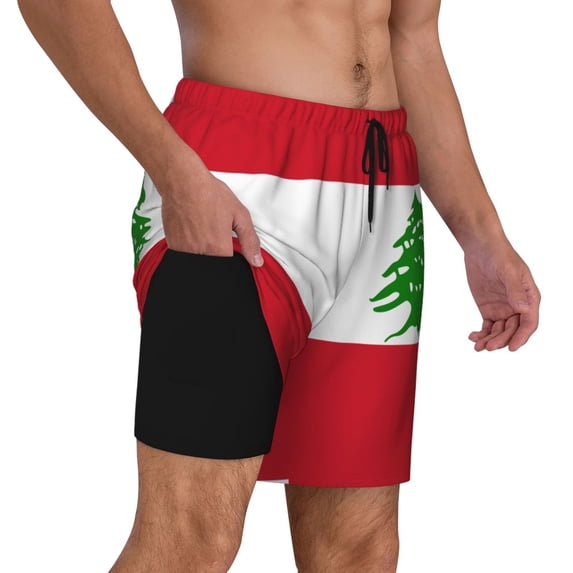Mens Flag Of Lebanon Swimming Trunks with Compression Liner Beach Quick Dry Swim Shorts