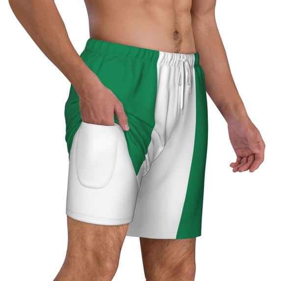 Mens Flag Of Nigeria Swimming Trunks with Compression Liner Beach Quick Dry Swim Shorts