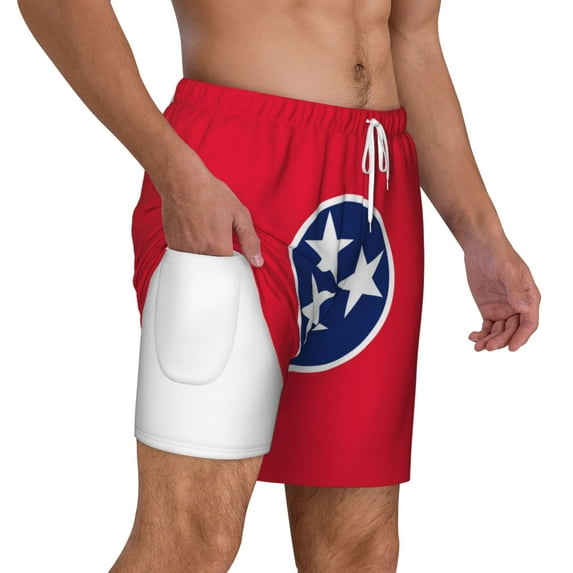 Mens Flag Of Tennessee Swimming Trunks with Compression Liner Beach Quick Dry Swim Shorts