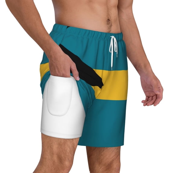 Mens Flag Of The Bahamas Swimming Trunks with Compression Liner Beach Quick Dry Swim Shorts
