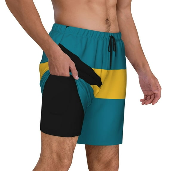 Mens Flag Of The Bahamas Swimming Trunks with Compression Liner Beach Quick Dry Swim Shorts