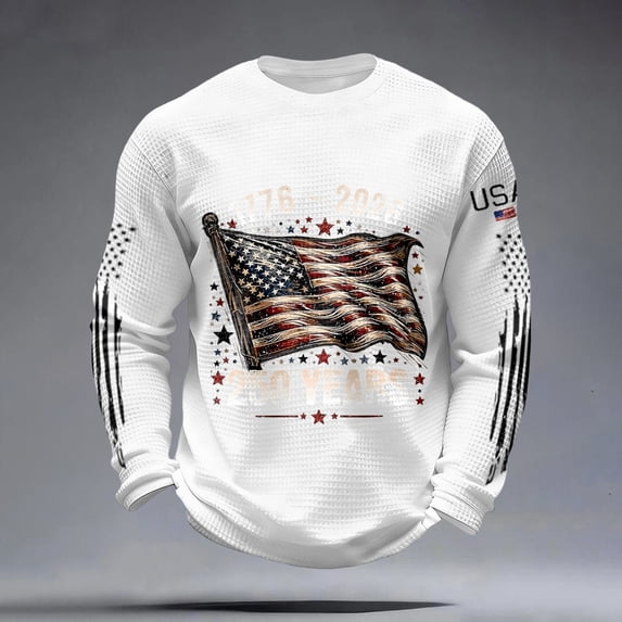 Mens Flag Printed Long Sleeve Crew Neck Tee Shirts 4th of July Tops Slim Fit Patriotic T-Shirt Trendy Casual Independence Day Clothes