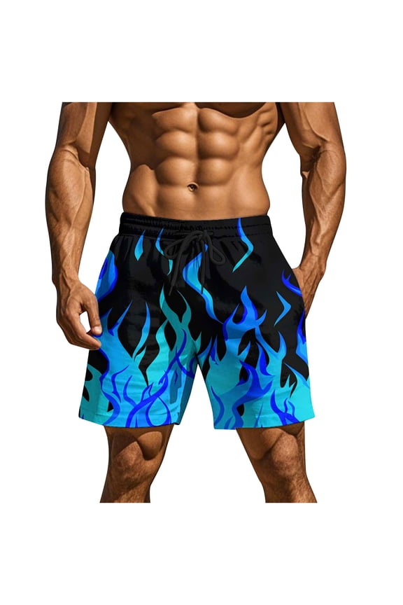 Mens Flame Graphic Basketball Shorts Cool Retro Running Athletic Shorts Drawstring Waist Casual Track Shorts