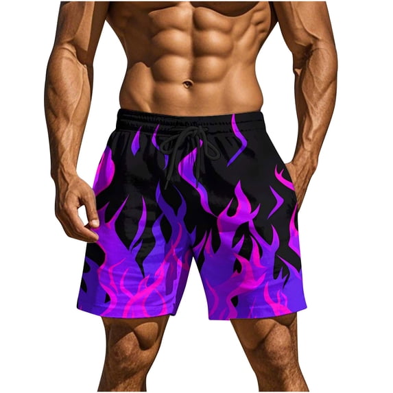 Mens Flame Graphic Basketball Shorts Cool Retro Running Athletic Shorts Drawstring Waist Casual Track Shorts