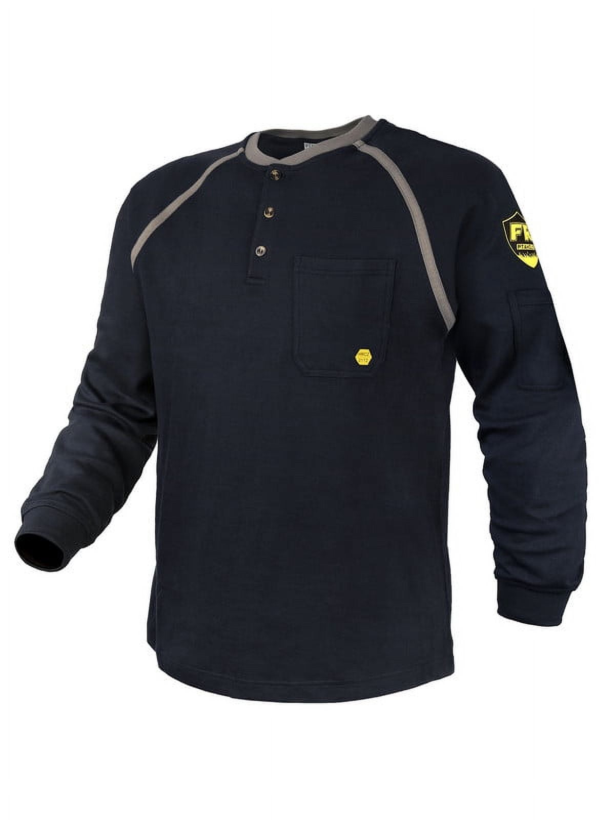 PTAHDUS Mens Flame Resistant 7.1oz Henley Shirts with Grey