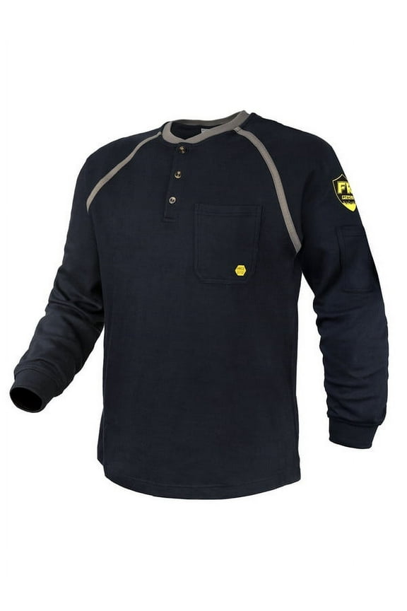 Mens Flame Resistant 7.1oz Henley Shirts with Grey Decoration Line CAT2 Navy Blue X-Large
