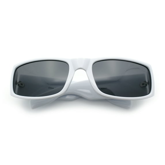 Mens Flaming Skull 90s Narrow Rectangle Thick Temple Gangster Sunglasses White - Black