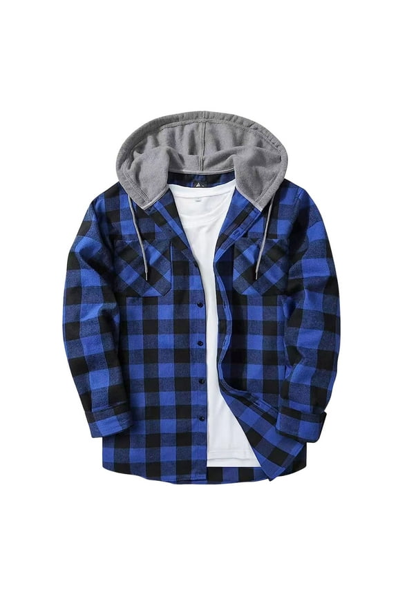 Mens Flannel Fall Outfits For Men Flannel Hoodie Plaid Shirt Long Sleeve Button Down Casual Shirt Jacket Lightweight Fall Shacket