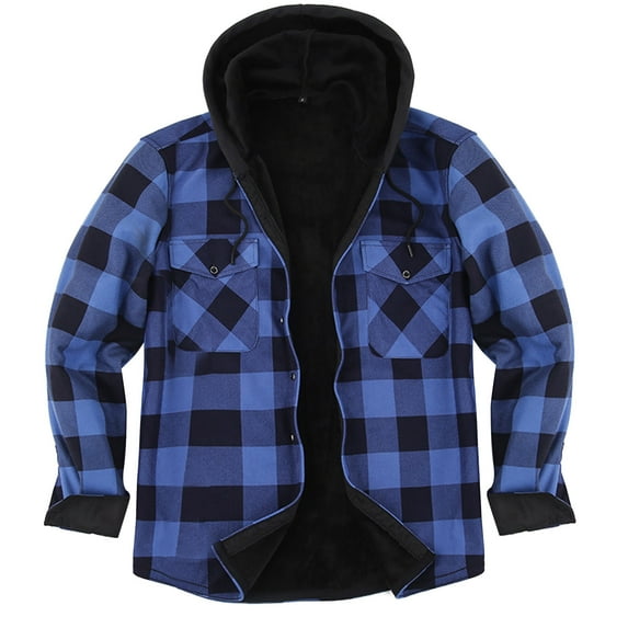 Mens Flannel Fall Winter Shirt Long Sleeve Hooded Plaid Shirt Thick Warm Casual Oversized Button Down Mens Shirt