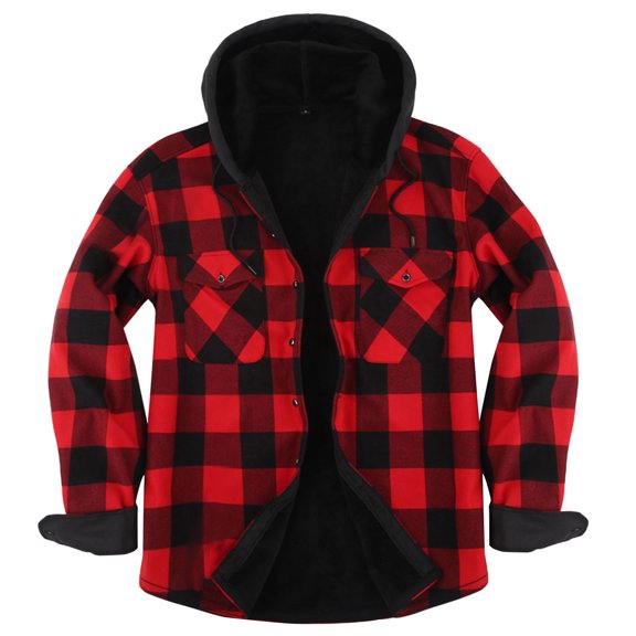 Mens Flannel Fall Winter Shirt Long Sleeve Hooded Plaid Shirt Thick Warm Casual Oversized Button Down Mens Shirt
