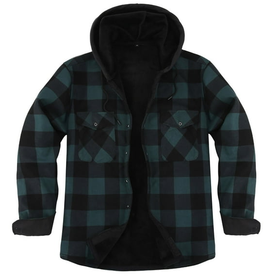 Mens Flannel Fall Winter Shirt Long Sleeve Hooded Plaid Shirt Thick Warm Casual Oversized Button Down Mens Shirt
