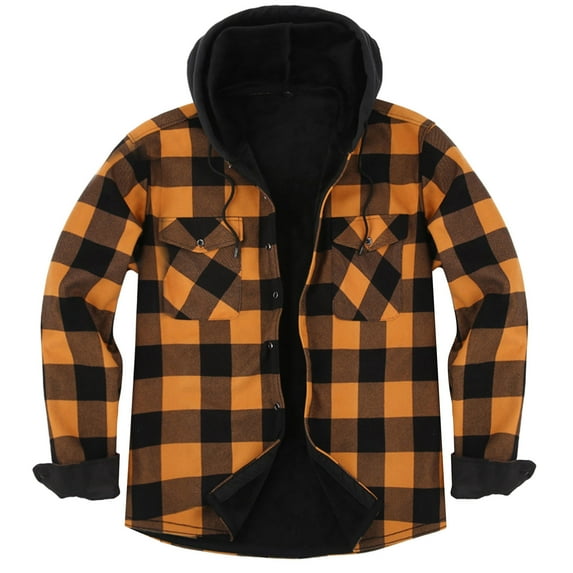 Mens Flannel Fall Winter Shirt Long Sleeve Hooded Plaid Shirt Thick Warm Casual Oversized Button Down Mens Shirt
