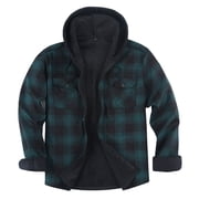 Mens Flannel Fleece Jacket Plaid Sherpa Lined Hooded Zip Up Thermal Shirt Jacket Winter Coat with Pocket