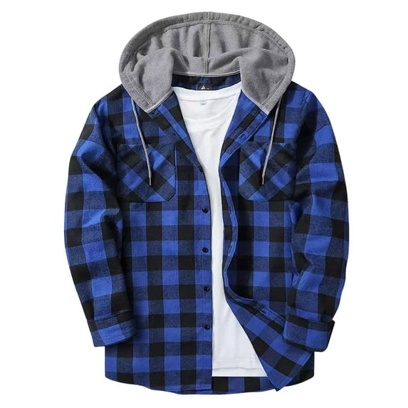 Mens Flannel Hoodie Fall Outfits For Men Flannel Hoodie Shirts Long Sleeve Casual Vintage Button Down Plaid Shirt Jacket with Pocket