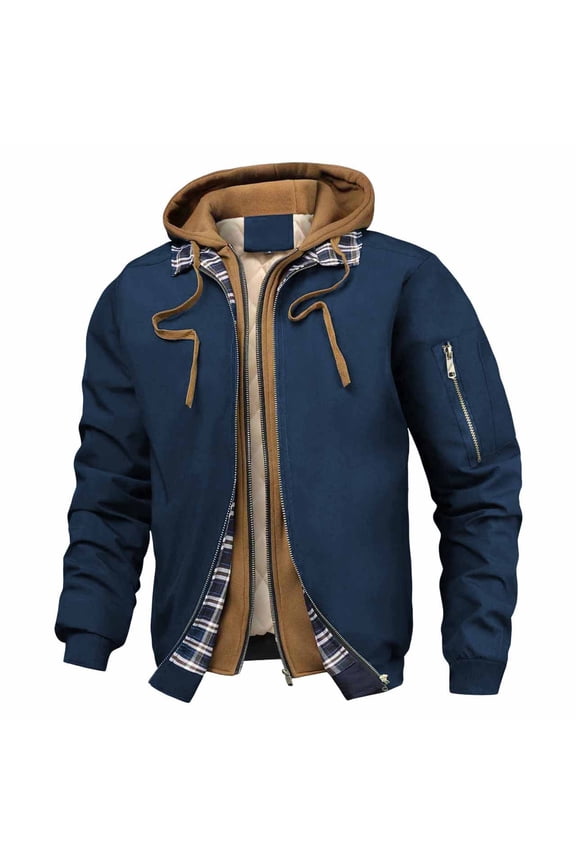 Mens Flannel Hoodie Jacket Sherpa Lined Windproof Parka Jacket Long Sleeve Plaid Shirts Jacket Winter Thermal Zip Up Outerwear