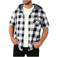 thumbnail image 1 of Mens Flannel Hoodie Plaid Shirt Short Sleeve Button Down Casual Shirt Jacket Lightweight Summer Shacket Jacket, 1 of 6