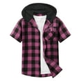 thumbnail image 1 of Mens Flannel Hoodie Shirt Casual Button Down Plaid Jacket Shirts Stylish Short Sleeve Shirts with Pockets, 1 of 6