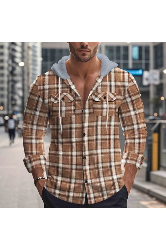 Mens Flannel Jackets Long Sleeve Vintage Plaid Western Shirt Button Down Open Front Cardigan with Pockets