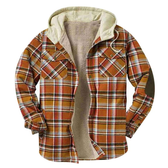 Mens Flannel Plaid Jacket Sherpa Fleece Lined Winter Warm Hoodies for Men Casual Loose Button Down Buffalo Plaid Hooded Coat Fashion 2022