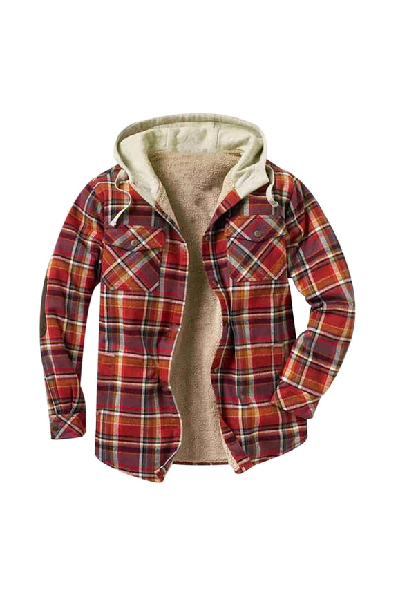 Mens Flannel Plaid Jacket Sherpa Fleece Lined Winter Warm Hoodies for Men Casual Loose Button Down Buffalo Plaid Hooded Coat Fashion 2022