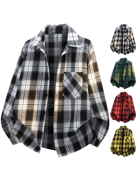 Mens Flannel Plaid Shacket Long Sleeve Button Down Shirt Jacket Overshirt with Chest Pocket for Cozy Fall Winter Layering Daily Wear, Black, M