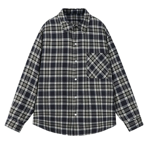 Mens Flannel Plaid Shirt Casual Lightweight Jacket Lapel Button Up Shackets Outerwear Fall Spring Clothes (XL, Black 01)