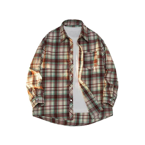 Mens Flannel Plaid Shirt Casual Lightweight Jacket Lapel Button Up Shackets Outerwear Fall Spring Clothes (XL, Red 02)