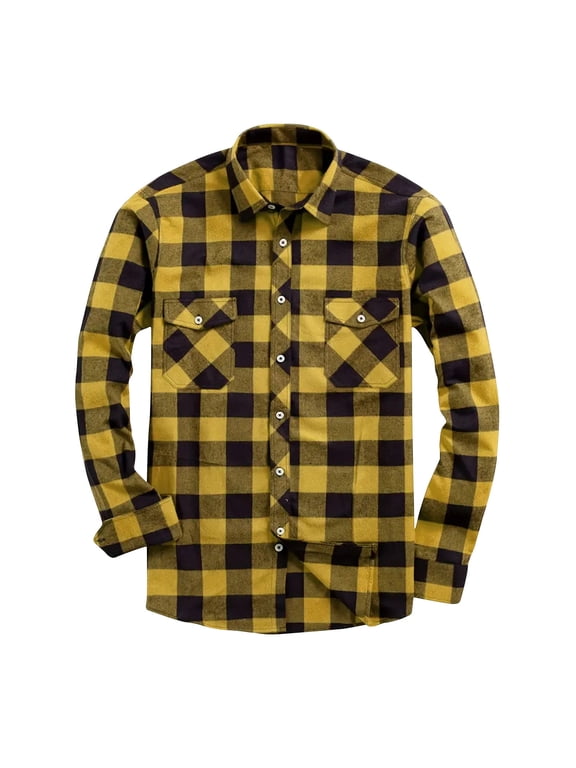 Mens Flannel Plaid Shirts Casual Button Down Lapel Long Sleeve Fall Tops Basic Layered Shirt