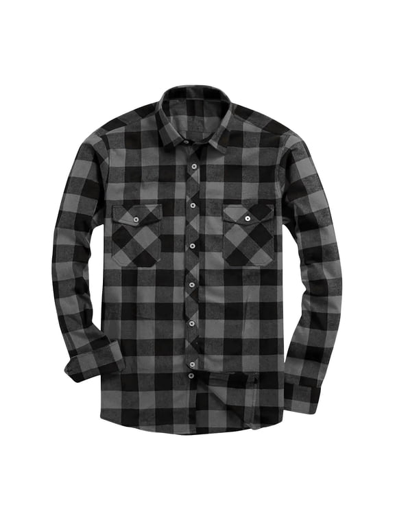 Mens Flannel Plaid Shirts Casual Button Down Lapel Long Sleeve Fall Tops Basic Layered Shirt