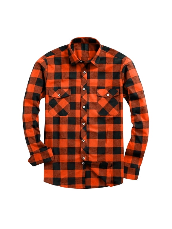 Mens Flannel Plaid Shirts Casual Button Down Lapel Long Sleeve Fall Tops Basic Layered Shirt