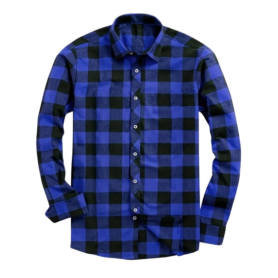 Mens Flannel Plaid Shirts Long Sleeve Button Down Turndown Collar Trendy Casual Comfy Shirt Blue XXL