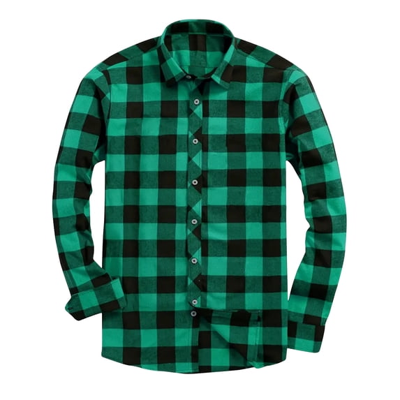 Mens Flannel Plaid Shirts Long Sleeve Button Down Turndown Collar Trendy Casual Comfy Shirt Green S