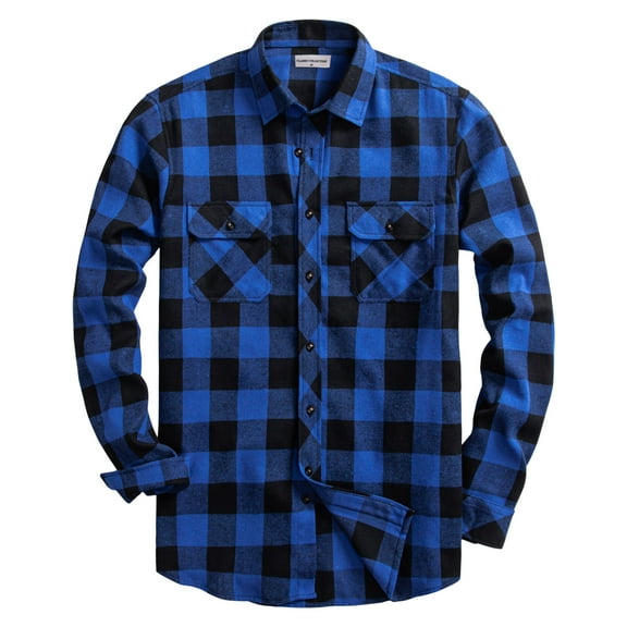 Mens Flannel Plaid Shirts Regual Fit Casual Long Sleeve Button Down Fleece Shirts