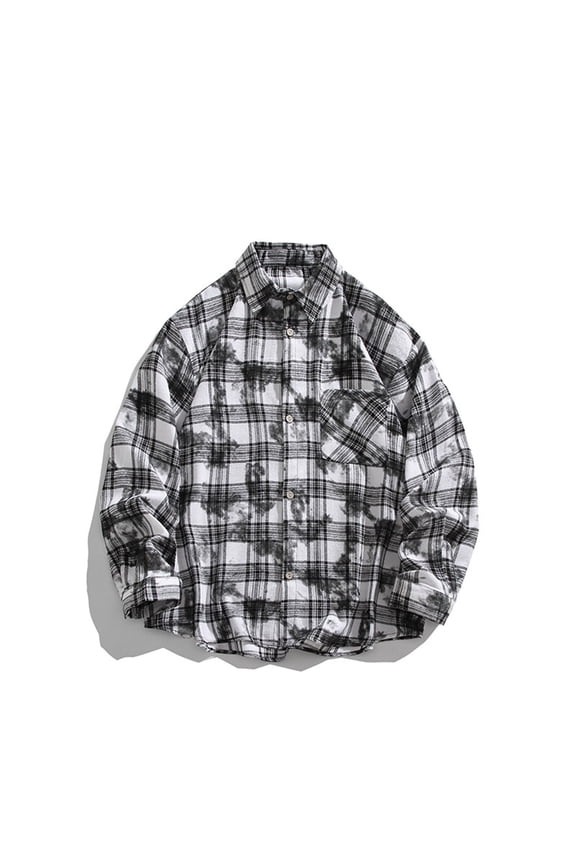 Mens Flannel Shirt Long Sleeve Button Down Plaid Flannel Shirt Layer Tops Outwear Black XL
