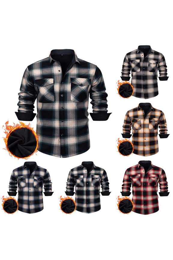 Mens Flannel Shirt Jacket Fleece Lined Heavyweight Plaid Button Down Long Sleeve Shirt with Pockets for Fall Winter Mens Casual Shirts