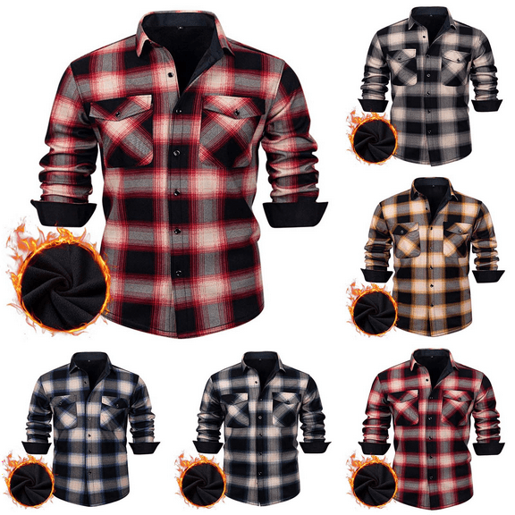 Mens Flannel Shirt Jacket Fleece Lined Heavyweight Plaid Button Down Long Sleeve Shirt with Pockets for Fall Winter Mens Casual Shirts