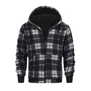 Mens Flannel Shirt Jacket Sherpa Lined Plaid Full Zip Hoodie Winter Fleece Coat Cotton Outwear for Winter