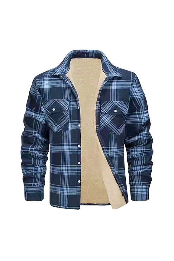 Mens Flannel Shirt Jackets Casual Plaid Long Sleeve Sherpa Lined Thick Jacket Thermal Quilted Lined Button Down Winter Warm Coats