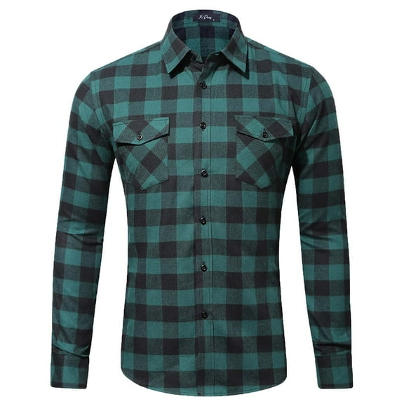 Mens Flannel Shirts Casual Long Sleeve Slim Fit Plaid Shirt Casual Soft Button Down Lapel Brushed Cotton Shirt with Pocket Spring Fall Fashion