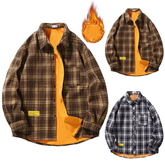 Mens Flannel Shirts Lined Button Down Heavyweight Plaid Shirts Long Sleeve with Pockets Navy L