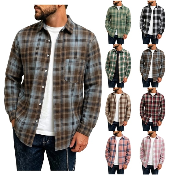 Mens Flannel Shirts Long Sleeve Button Down Plaid Shirts Jacket Soft Warm Casual Cotton Regular Fit Layering Shirts Shackets Fall Winter Clothes for Men
