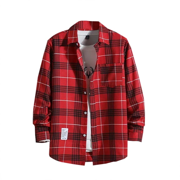 Mens Flannel Shirts Long Sleeve Casual Fall Winter Lapel Plaid Shirt Jacket Loose Fit Button Down Mens Shirts