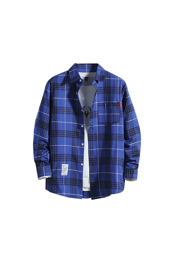 Mens Flannel Shirts Long Sleeve Casual Fall Winter Lapel Plaid Shirt Jacket Loose Fit Button Down Mens Shirts