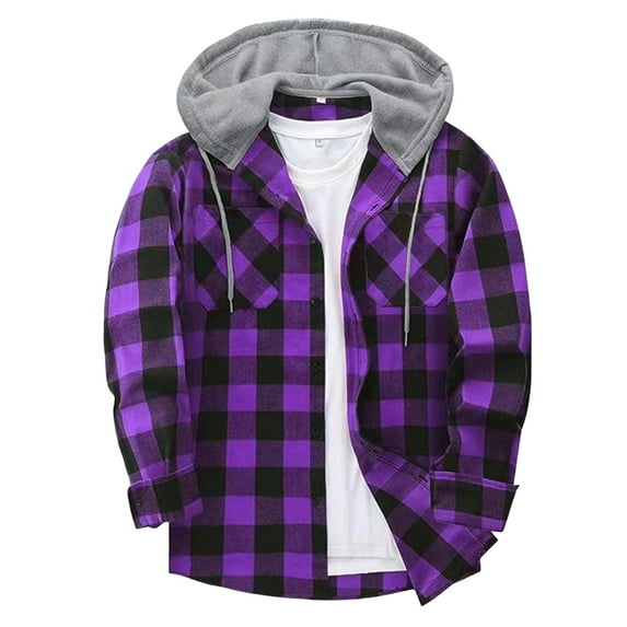 Mens Flannel Shirts Long Sleeve Men Fall Outfits Flannel Hoodie Shirts Casual Button Down Plaid Shirt Jackets for Men Long Sleeve Stylish Hooded with Pocket