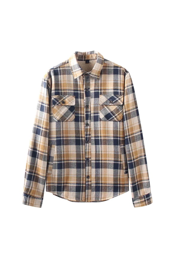 Mens Flannel Shirts Long Sleeve Sherpa Lined Thermal Jacket Thicke Warm Casual Loose Button Down Plaid Shirt (S, Khaki)