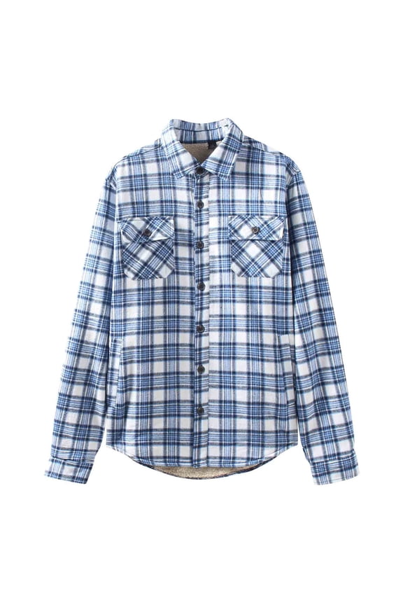 Mens Flannel Shirts Long Sleeve Sherpa Lined Thermal Jacket Thicke Warm Casual Loose Button Down Plaid Shirt (XL, Blue)